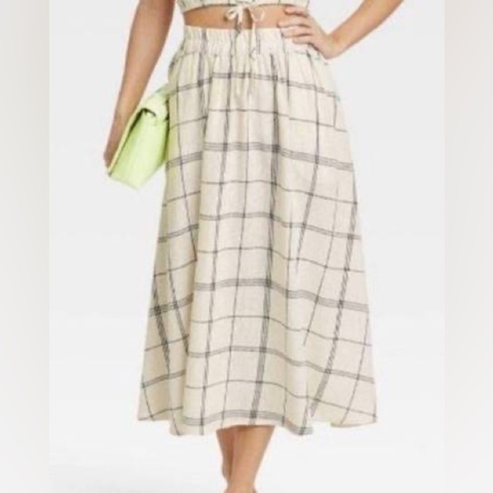 A New Day Windowpane Smocked Waist Mid-Rise A-Line Skirt Size S